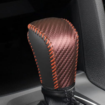 Bittwee Carbon Fiber Car Gear Shift Knob Cover, Leather Vehicle Stick Shifting Protector with Needle & Thread, Stylish Auto Shifter Knob Guard, Compatible with Inspire Crider Integra (Brown) - color: Brown