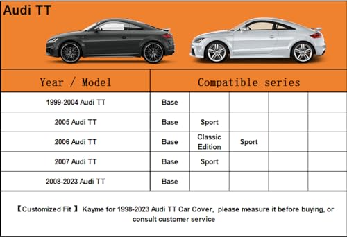 Kayme 6 Layers Car Cover Custom Fit for Audi TT TTS TTRS (1998-2025) Waterproof All Weather for Automobiles, Outdoor Full Cover Rain Sun UV Protection.Silver - size: 3. Custom Fit Audi TT