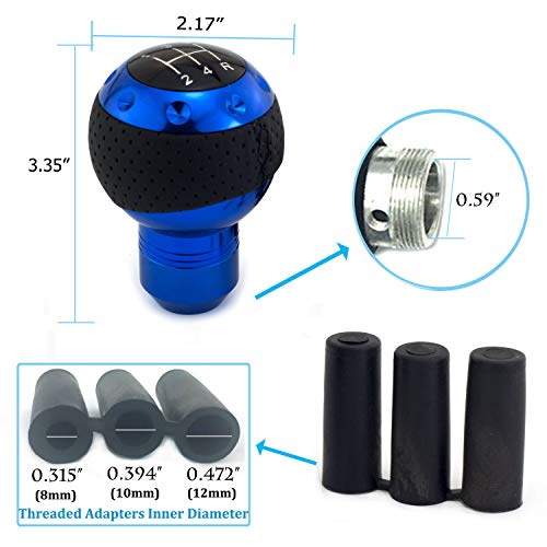 5 Speed Gear Shifter Knob, Leather Covered Aluminum Manual Car Stick Shift Handle Fit Most MT Transmissions, Blue - color: Blue