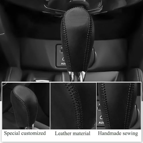 XITER with Murano Logo for Genuine Leather Gear Shift Knob Cover Car Protect Accessories Case for Nissan Murano 2015-2024(Black Stitches) - color: Black Stitches