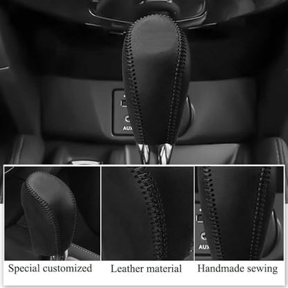 XITER with Murano Logo for Genuine Leather Gear Shift Knob Cover Car Protect Accessories Case for Nissan Murano 2015-2024(Black Stitches) - color: Black Stitches
