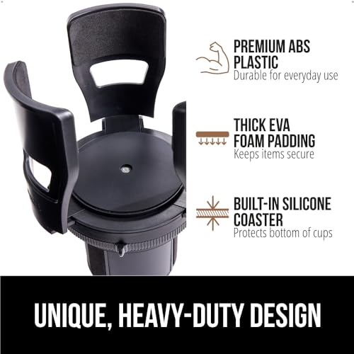 GORILLA GRIP Patent Pending Adjustable Car Cup Holder Expander, Keeps Water Bottle Secure, Expands to Fit 18 to 48 oz Large Bottles, Yeti, Owala, Stanley with Handle, Coffee Mug Insert for Cars, Black - color: Black