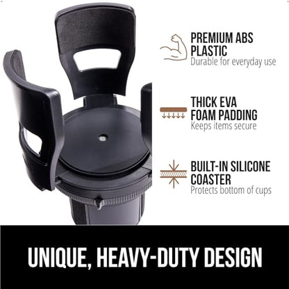 GORILLA GRIP Patent Pending Adjustable Car Cup Holder Expander, Keeps Water Bottle Secure, Expands to Fit 18 to 48 oz Large Bottles, Yeti, Owala, Stanley with Handle, Coffee Mug Insert for Cars, Black - color: Black
