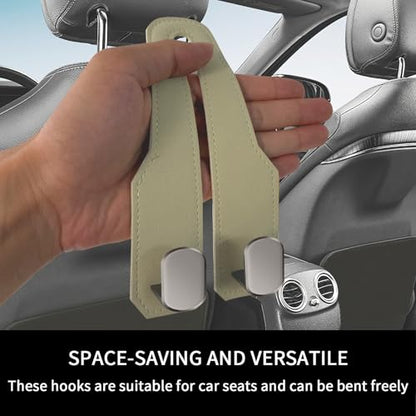 Car Seat Headrest Hooks for Purses and Bags, 4 Pack Bag Purse Holder for Car with Double Metal Hooks, Car Purse Hanger, Headrest Back Seat Handbags Hook Cute Hanging Accessories, Beige - color: Beige 4pcs