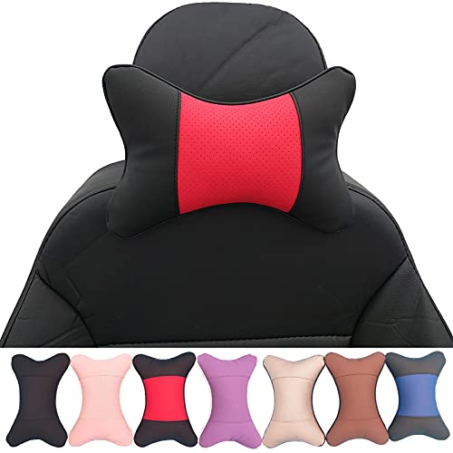 Car Neck Pillows 2pcs Pack Car Headrest Pillow Pu Leather Car Cervical Pillows for Traveling Car Pillows Filled by Fiber (Black Red) - color: Black Red