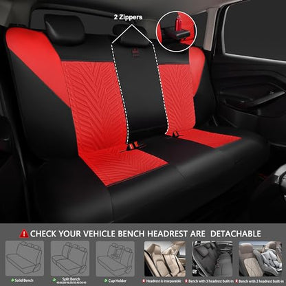 CAR PASS Faux Leather Car Seat Covers Full Set, 3D Tyre Embossed, Universal Fit for Most 5 Seats Car, Truck, SUV, Automotive, Airbag Compatible, Scrachproof Deluxe (Red and Black) - color: Black Red
