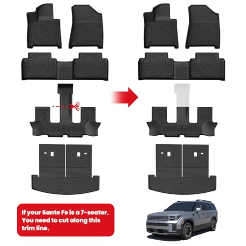 Lasfit Floor Mats & Backrest Mats & Cargo Mat for Hyundai Santa Fe 2026 2025 2024 (Only Fit Gas), All Weather TPE Custom Fit Floor Liners for Santa Fe Full Set Car Mats Accessoires, Black - size: 2)For Hyundai Santa Fe | 2024-2026