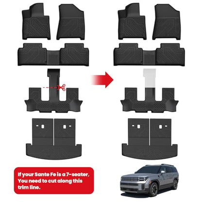 Lasfit Floor Mats & Backrest Mats & Cargo Mat for Hyundai Santa Fe 2026 2025 2024 (Only Fit Gas), All Weather TPE Custom Fit Floor Liners for Santa Fe Full Set Car Mats Accessoires, Black - size: 2)For Hyundai Santa Fe | 2024-2026