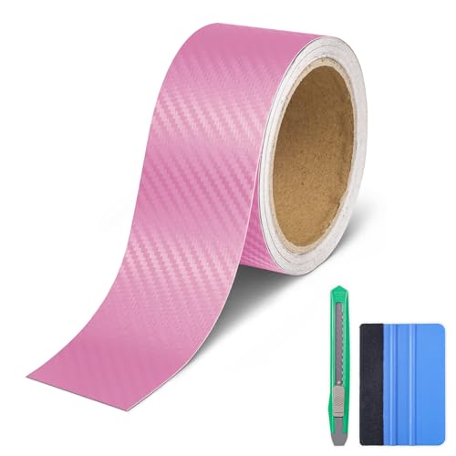Lypumso Carbon Fiber Vinyl Wrap Tape for Chrome Delete Black Out, 2in x 30ft Car Door Sill Window Trim Protector, Pink Self-Adhesive Sticker Edge Guard for Motorcycles Trucks DIY - color: Pink, size: 2in x 30ft
