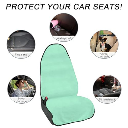 DXNQ 2PCS Car Towel Seat Cover, Waterproof Sweating Non-Slip Premium Soft Towel Carseat Protector, Universal Machine Washable Car Truck SUV Front Seat Cover for Gym Workout Beach Hiking (Mint Green) - color: Mint Green, 2pcs, Front