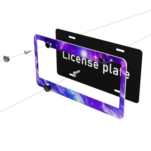 Galaxy Starry License Plate Frame - Starry Sky Purple Steering Wheel Cover Purple Cars Decor Aluminum Galaxy Plate Frame Cover Standard Us Ca Vehicles - color: Purple Galaxy