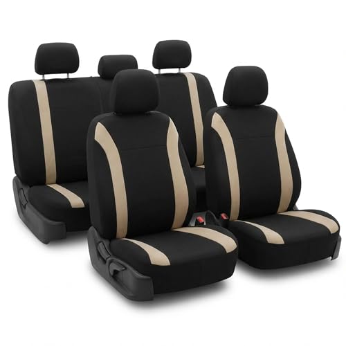 FH Group Automotive Full Set Car Seat Covers Cosmopolitan Flat Cloth, (Airbag Compatible & Split Bench) with Gift- Universal Fit for Cars, Trucks, and SUVS (Beige) - color: BEIGE, size: FULLSET