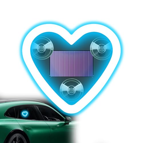 Car LED Interior Light, 6 Modes Heart-Shaped Ice Blue Ambient Light Solar-Powered&USB Charging LED Neon Light for Car Window Decoration(1Pcs) - color: Ice Blue, size: 1pcs