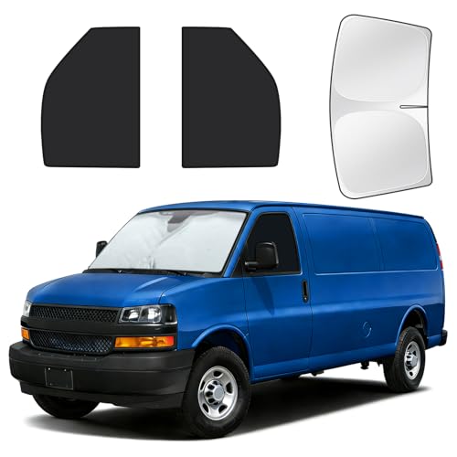 for Chevy Express 1996-2026 Cargo Van Windshield & Side Window Sun Shade Accessories, Privacy Window Covers for UV Blocker ＆ Heat Protector, 3Pcs Window Shades for Napping Camping - size: For Chevy Express 1996-2026