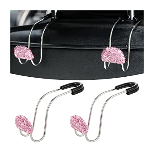 AUCELI Car Headrest Hook, 2 Pack Bling Backseat Organizer Hanger for Purse Clothes Grocery Bag, Rhinestones Auto Headrest Storage Holder, Universal Car Seat Accessories for Most Vehicle (Pink) - color: Pink