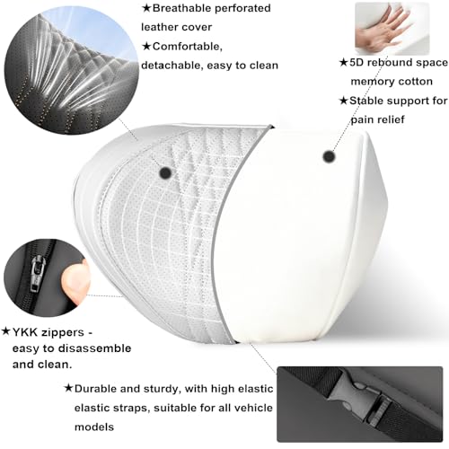 Car Neck Pillow 2-Pack - Premium Memory Foam Headrest with Soft Nappa Leather Feel, Ergonomic Support for Long Drives, Fits Most Vehicles (2, Grey) - color: Grey
