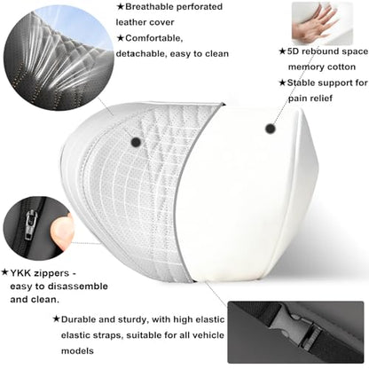 Car Neck Pillow 2-Pack - Premium Memory Foam Headrest with Soft Nappa Leather Feel, Ergonomic Support for Long Drives, Fits Most Vehicles (2, Grey) - color: Grey