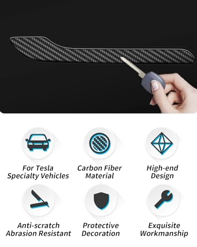 Carbon Fiber Door Handle Cover, Door Handle Protective Cover Decoration Compatible with Tesla Model Y/3 Accessories (2017-2025) Highland & Juniper Compatible (4 Pieces) (3K Matte Carbon) - style: 3K Matte Carbon