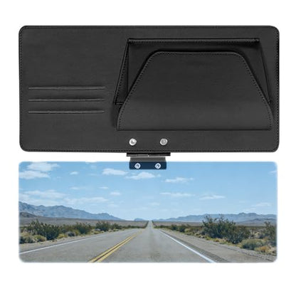 Sun Visor Extender for Car, Polarized UV400 Car Visor Sun Blocker, Adjustable Clip On Visor Extension with Sunglasses Holder & Card Slots, Leather Storage Holder for Universal Cars, Black