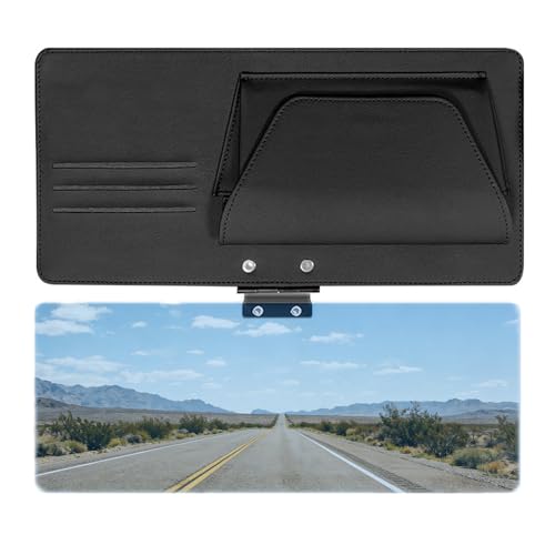 Sun Visor Extender for Car, Polarized UV400 Car Visor Sun Blocker, Adjustable Clip On Visor Extension with Sunglasses Holder & Card Slots, Leather Storage Holder for Universal Cars, Black