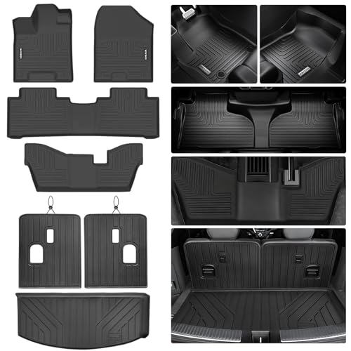 Floor Mats for Acura MDX 2014-2020 (only for 7 Seat, No Hybrid Models) with Trunk Mat & Backrest Mat TPE All Weather Protection 3 Rows Floor Liner & Cargo Liners Accessories - size: For 2014-2020 MDX full set mat