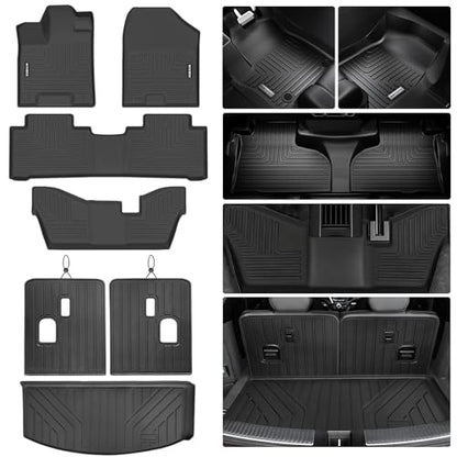 Floor Mats for Acura MDX 2014-2020 (only for 7 Seat, No Hybrid Models) with Trunk Mat & Backrest Mat TPE All Weather Protection 3 Rows Floor Liner & Cargo Liners Accessories - size: For 2014-2020 MDX full set mat
