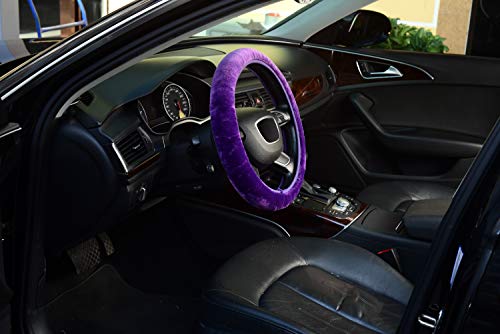 KAFEEK Purple Elastic Fuzzy Steering Wheel Cover, Microfiber Plush Steering Wheel Cover for Woman Girl,Winter Warm, Universal 15 inch - color: Purple