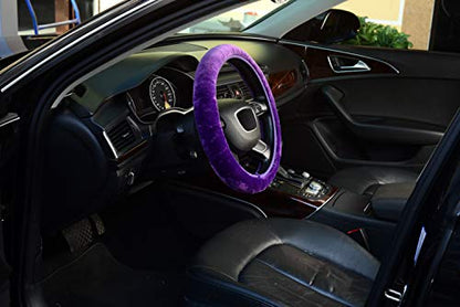 KAFEEK Purple Elastic Fuzzy Steering Wheel Cover, Microfiber Plush Steering Wheel Cover for Woman Girl,Winter Warm, Universal 15 inch - color: Purple