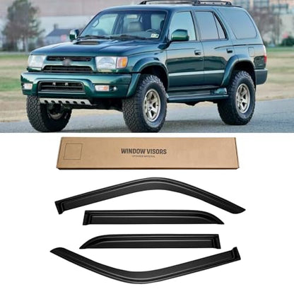 Window Visor for 1996-2002 Toyota 4runner, Out-Channel Rain Guards Shields Vent Deflector Shade Wind Dark Smoke 1997 1998 1999 2000 2001, Tape-On Outside-Mount, 4PCS - style: For 1996-2002 | Toyota 4runner | Out-Channel