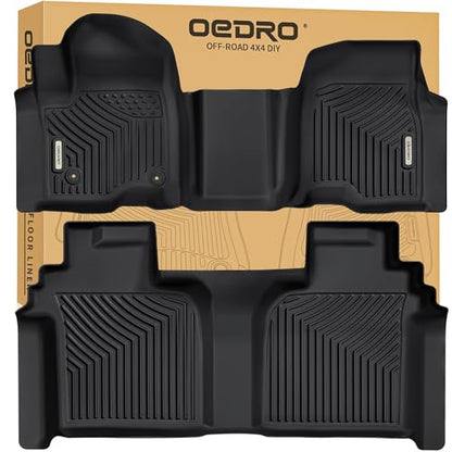 OEDRO Floor Mats Fit for 2019-2026 Chevrolet Silverado GMC Sierra 1500 & 2020-2026 2500HD 3500HD Crew Cab Bench Seat, All-Weather Protection Floor Liners, TPE Material Car Mats, Black - style: Bench Seat| Crew Cab| w/ underseat storage