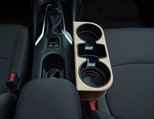 IOKONE Coin Side Pocket Console Side Pocket Leather Cover Car Cup Holder Auto Front Seat Organizer Cell Mobile Phone Holder (Beige) - color: Beige
