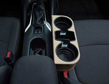 IOKONE Coin Side Pocket Console Side Pocket Leather Cover Car Cup Holder Auto Front Seat Organizer Cell Mobile Phone Holder (Beige) - color: Beige