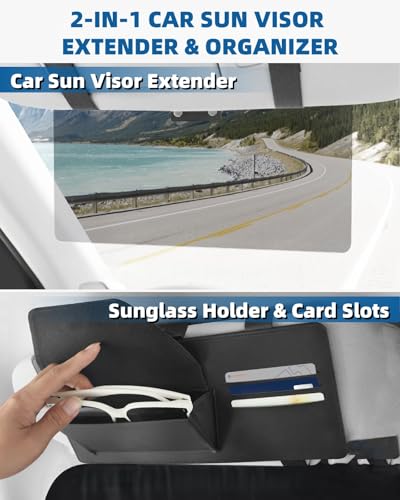 Car Visor Extender Sun Blocker, Polarized Sun Visor for Car with Multi-Functional Storage Pocket, Anti Glare Sun Visor Extension Blocker for Cars, SUVs & Vans (Black)