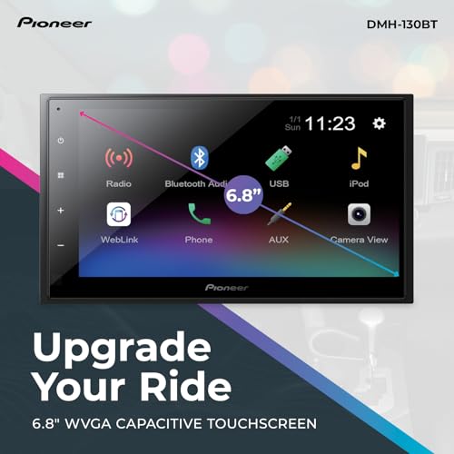 Pioneer DMH-130BT 6.8" Resistive Touchscreen, Double Din – Bluetooth, Backup Camera, USB, FLAC, AM/FM Radio, Short Chassis, 50W x 4 Output, Steering Wheel Input