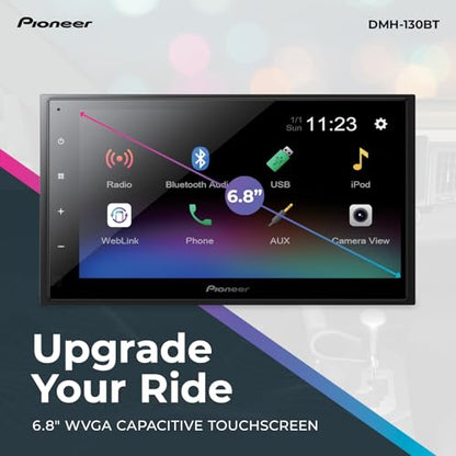 Pioneer DMH-130BT 6.8" Resistive Touchscreen, Double Din – Bluetooth, Backup Camera, USB, FLAC, AM/FM Radio, Short Chassis, 50W x 4 Output, Steering Wheel Input