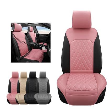 Sanwom Front Car Seat Covers - Leather Seat Covers with Storage Pocket and Two Belt Pads, Anti-Slip Waterproof Universal Seat Covers for Cars Fit Cars Trucks SUV(Pink,2 Pack) - color: Pink
