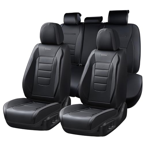 Coverado Seat Covers Full Set, Car Seat Cover Black, Seat Covers for Cars, Car Seat Protector, Nappa Leather Car Seat Cushion, Waterproof Car Seat Covers Front Seats and Back Fit for Most Cars - color: Black, size: FullSet