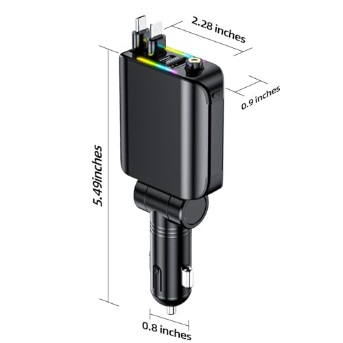 [2026 Ultra-Slim, 75% Less Space] Retractable Car Charger with Starlight, Max 120W USB C Car Charger Adapter, Cars Phone Chargers Fast Charging, Car Chargers for iPhone 17 16 Pro Max Plus and Android - color: black gold