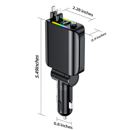 [2026 Ultra-Slim, 75% Less Space] Retractable Car Charger with Starlight, Max 120W USB C Car Charger Adapter, Cars Phone Chargers Fast Charging, Car Chargers for iPhone 17 16 Pro Max Plus and Android - color: black gold
