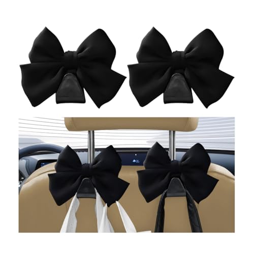 Car Seat Headrest Hook, 2PCS Cute Bow Knot Vehicle Seatback Hanging Storage Organizer, Seat Back Hanger for Purse Coat Umbrella, Universal Automotive Interior Decor Accessories (Black) - color: black