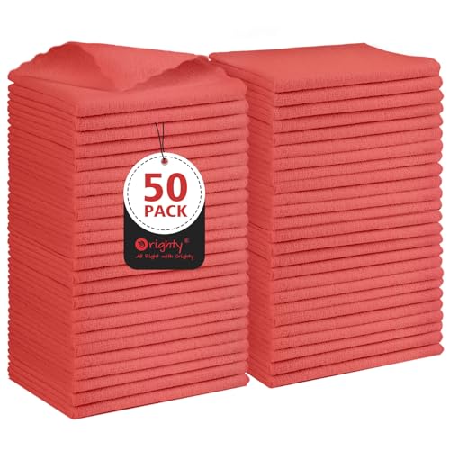 Orighty Cleaning Cloths, Shop Towels 50 Pack, Shop Rags Reusable, Microfiber Cleaning Rags Bulk for Cars, Multi-Purpose Lint Free Towels for Automotive, Mechanic, Kitchen, 11.5’’ x 11.5’’, Red - color: Red, size: 50 Pack