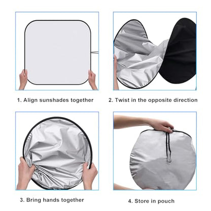 Ziciner 2 PCS Car Windshield Sun Shade, Auto Sun Heat and UV Rays Blocker, 33"×36" Foldable Automotive Front Window Sunshade Protector, Universal Vehicle Interior Accessories (Silver-L) - color: Silver-L (33×36 inches)