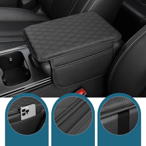 Car Center Console Cover, Leather Auto Arm Rest Cover with Side Storage Bags, Wear-Resistant Storage-Enabled Console Pad, Universal for Most Cars, Trucks and Vans (Black) - color: Black