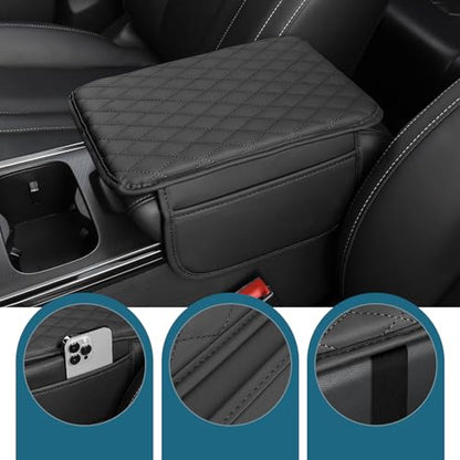 Car Center Console Cover, Leather Auto Arm Rest Cover with Side Storage Bags, Wear-Resistant Storage-Enabled Console Pad, Universal for Most Cars, Trucks and Vans (Black) - color: Black
