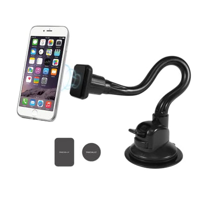 Macally Windshield Phone Mount for Car Magnetic - Suction Cup Window Mount Phone Holder with 8" Long Gooseneck Arm & Super Strong Magnet Mount for Smartphone and iPhone
