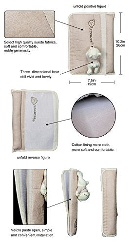 Tianmei 2Pcs Bear Doll Styling Faux Suede Car Seat Belt Strap Cover Shoulder Strap Pad (Beige Color) - color: Bear Beige - 2PCS