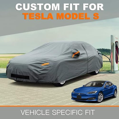 Kayme Heavy Duty Car Cover Waterproof All Weather, Custom Fit for Tesla Model S, Outdoor Full Exterior Cover with Charging Port and Breathable Ventilation Mesh, Sun and Rain Protection. - size: Custom Fit Tesla Model S-1