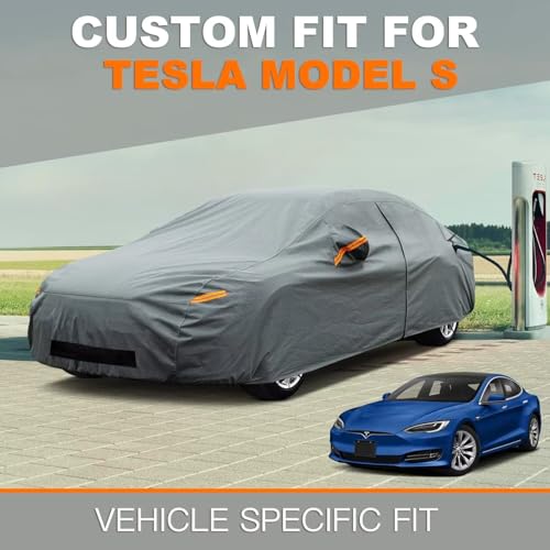 Kayme Heavy Duty Car Cover Waterproof All Weather, Custom Fit for Tesla Model S, Outdoor Full Exterior Cover with Charging Port and Breathable Ventilation Mesh, Sun and Rain Protection. - size: Custom Fit Tesla Model S-1
