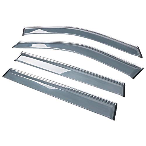 IKON MOTORSPORTS, Tape on Window Visor Come with Chrome Trim Compatible with 2019-2025 Toyota RAV4, Polycarbonate Dark Smoke 4PCS Sun Rain Shade Guard Wind Vent Air Deflector, 2020 2021 - color: Smoke/Tinted with Chrome Trim