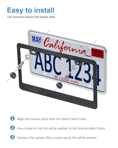 Carbon Fiber License Plate Frames- Black Plastic Car Tag Holder, 2 Pack 2 Hole Front Rear Bracket with Screw Caps and Car Door Handle Stickers - style: Black-Wide Frame